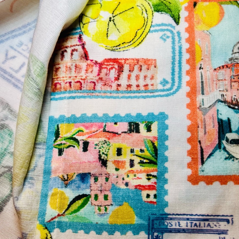 2 Italian Theme Kitchen Tea Towels Lemons Amalfi Coast Landmarks Food Postmarks - Picture 3 of 12